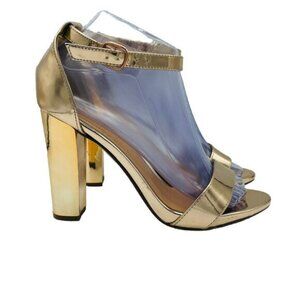 Bamboo Shoes  Womens Shoe Size 7.5 Metalic Copper Gold High Heel Open Toe Buckle